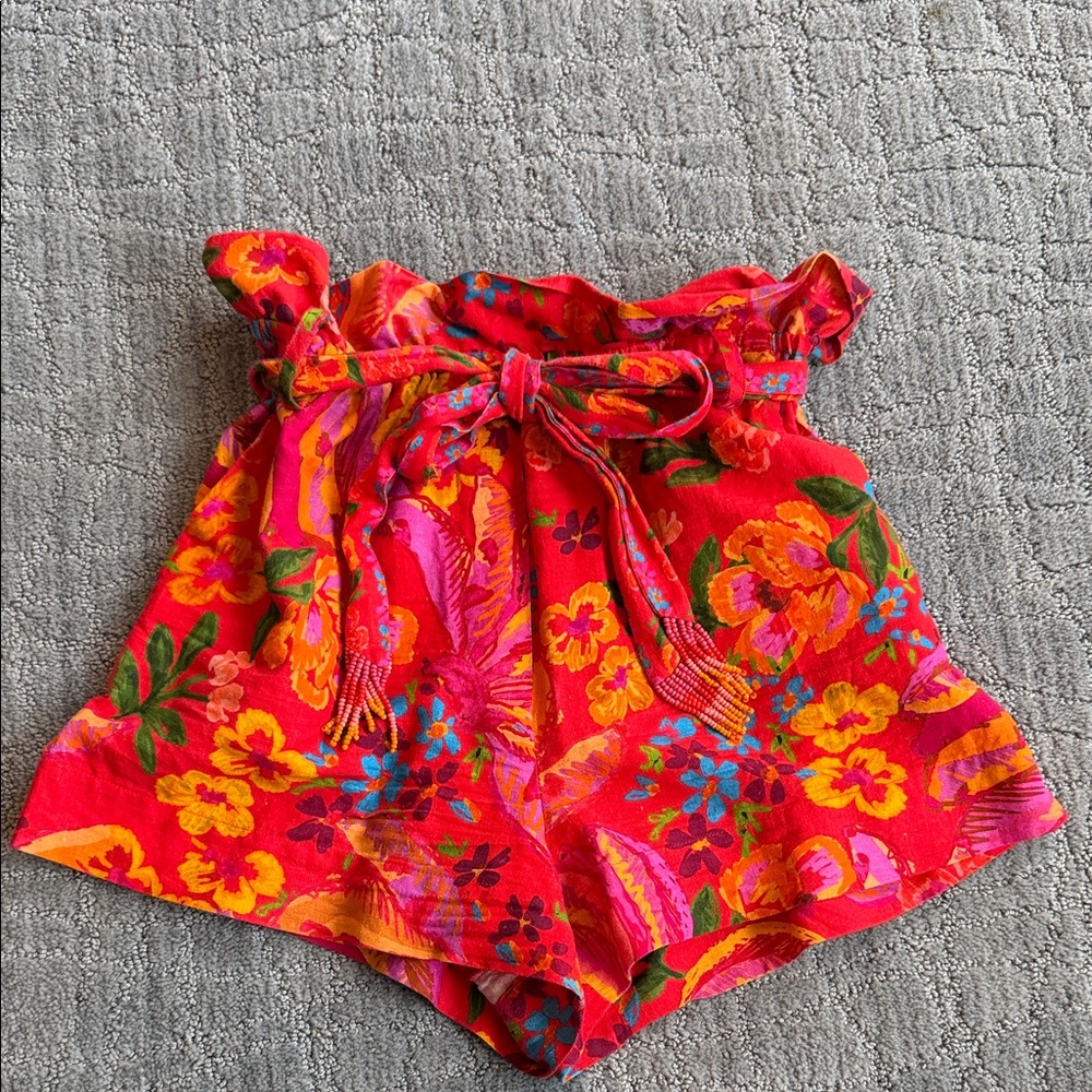 Farm Rio Red Floral Paperbag Waist Shorts